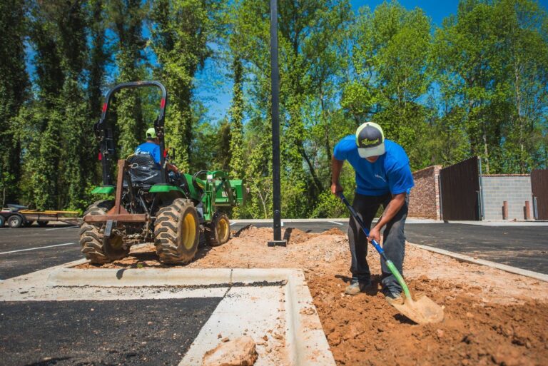 Commercial landscaping at a parking and retail property
